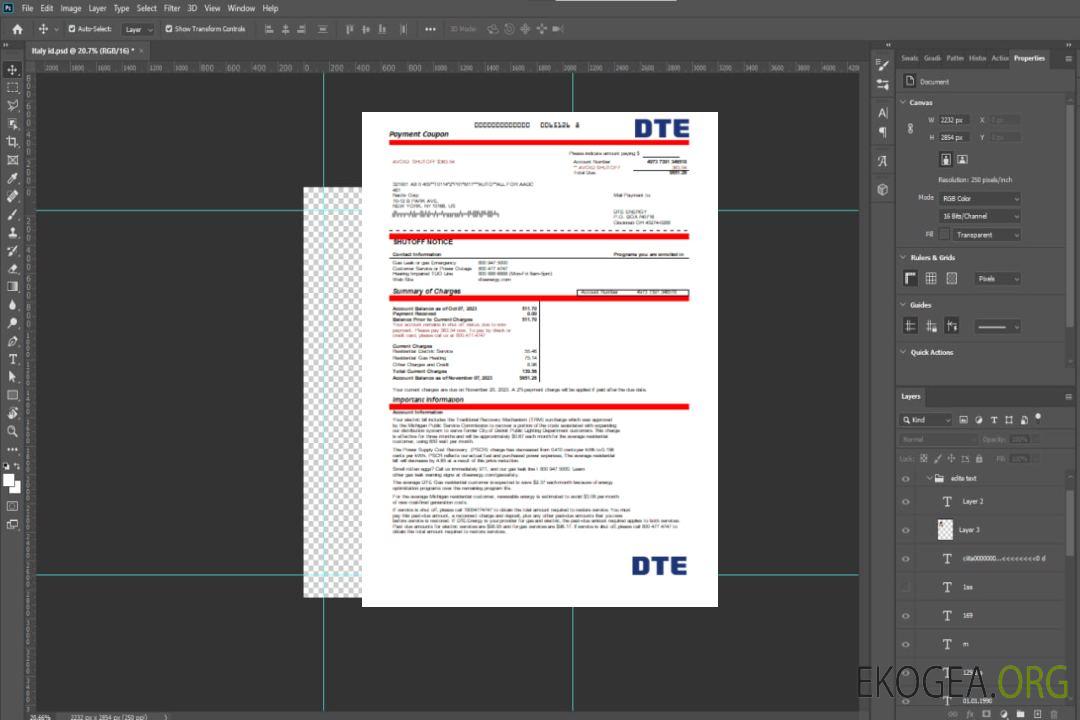 Facture commerciale de service public de Michigan DTE Energy, modèle Word et PDF SCR template Facture commerciale de service public de Michigan DTE Energy, modèle Word et PDF SCR template